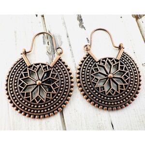 Copper Alloy Moravian 18-Point Star Hoop Earrings